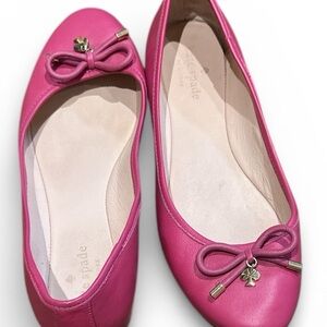 Kate Spade Pink Leather Flats with Bow Accent